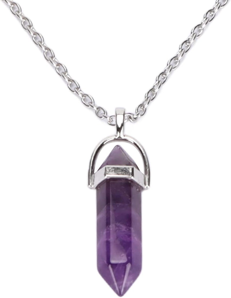 woobles Hexagonal Healing Crystal Pendant Necklace with Chain, Energy Healing Pendant, Natural Prism Stone Jewelry for Men Women(Amethyst) - Image 1